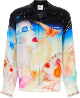 Casablanca Mens Printed Satin Shirt - Black Silk - Size Small