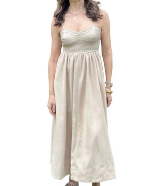 Moon River Mixed Media Midi Dress In White