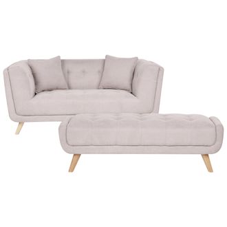 Beliani Sof&aacute; 2 Plazas De Tela Con Otomana Cojines Decorativos Patas De Madera Capiton&eacute; Estilo Retro Gris Pardo Habo