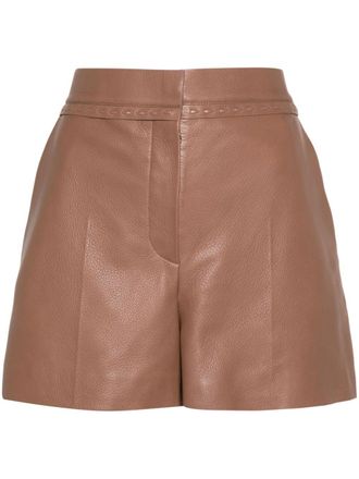 Fendi Selleria-stitching leather shorts - Brown