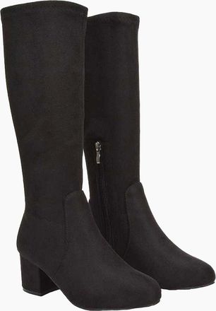 XY London Womens XY London Womens/Ladies Masie Knee-High Low Mid Block Heel Boots - Black - Size: 4