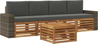 vidaXL Conjunto De Sof&aacute;s De Exterior 5 Uds. Natural Y Antracita Vidaxl