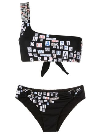 Amir Slama Bikini monospalla con stampa - Nero