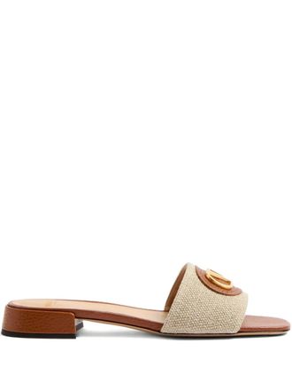 Valentino Garavani 20mm VLogo Signature slides - women - Calf Leather/Raffia/Calf Leather - 36 - Neutrals