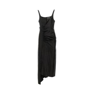 Paco Rabanne Leather draped midi dress Woman 40