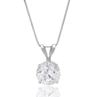 MAX + STONE 14K Gold 6.5MM Solitaire Cubic Zirconia Pendant Necklace with 18 Inch Box Chain