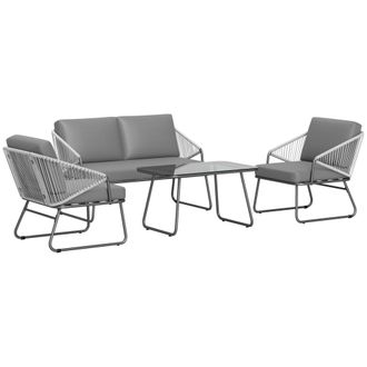 OUTSUNNY 4 Piece Rattan Garden Furniture Set With Cushions - Natural - Grey | TJ Hughes