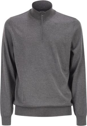 HUGO BOSS Trui met mocknek en rits - Heren - Coltruien - Grijs - M - Wol - Truien & Vesten