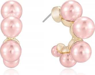 Ettika Five-Point Imitation Pearl Huggie Hoop Earrings in Pink at Nordstrom