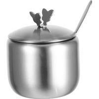 OEM Juego De 1 Tarro De Especias Multifuncional De Acero Inoxidable Con Tapa Y Cuchara, Para Encimera De Cocina, Ideal Para Guardar Az&uacute;car, Especias Y Con