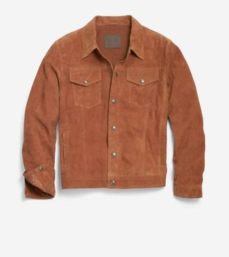 Cole Haan Mens Trucker Suede Jacket - Brown Size Medium
