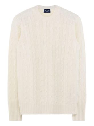 Drumohr Ribbed Cable Knit Crew Neck Wool Sweater