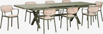 Sklum Set De Mesa Rectangular 240-300x100 Cm Extensible Karena Y 8 Sillas De Comedor Apilables Con Reposabrazos Omara Sklum