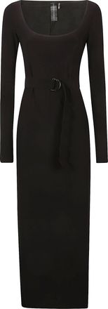 Norma Kamali Long Sleeve Deep Scoop Midi Dress