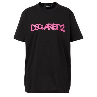 Dsquared2 Womens Graffiti Spray Logo Black T-shirt Cotton - Size X-Small