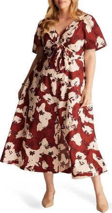 Estelle Nadja Floral Cotton Midi Dress in Maroon/cream at Nordstrom, Size 22W