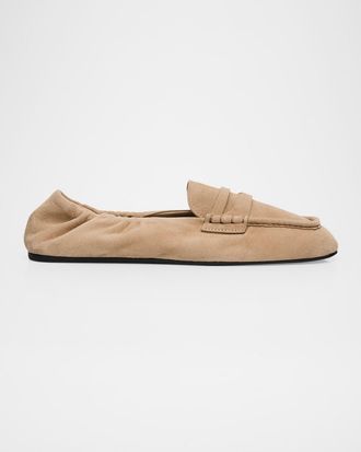 Miu Miu Ruched Suede Penny Loafers