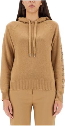 Max Mara Hood met Logo en Trekkoord - Dames - Ronde hals truien - Beige - XS - Truien & Vesten