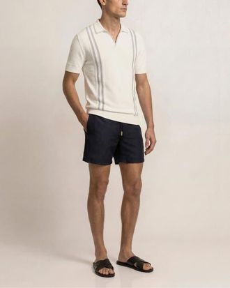 Orlebar Brown Horton Tailored Fit Silk Cotton Polo Shirt in White Sand/night Iris at Nordstrom, Size Xxx-Large