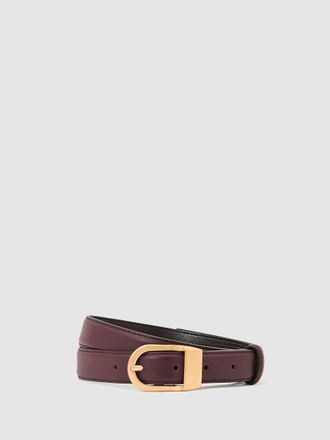 Reiss Burgundy Leather Curved-buckle Belt, XS