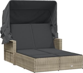 vidaXL Tumbona Doble Con Capota Y Cojines Rat&aacute;n Sint&eacute;tico Gris Claro Vidaxl