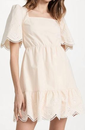 English Factory Embroidered Scallop Dress In Beige