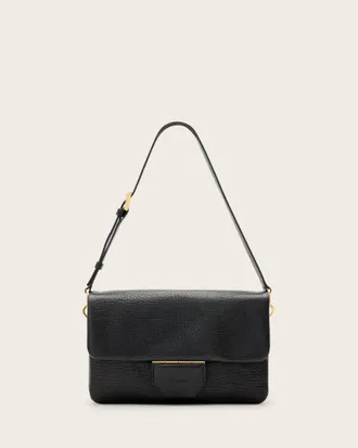 AllSaints Womens Cow Leather Ondine Grain Leather Shoulder Bag, Size: One Size