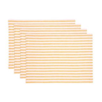 Solino Home Linen Placemats Set of 4, 14 x 19 Inch for Dining Table, Holiday and Everyday Table Decor - Amalfi Stripe in Mustard And White at