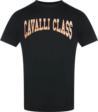 Roberto Cavalli Mens Cavalli Class Varsity Logo Black T-Shirt - Size: 40