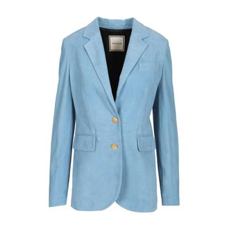 Tagliatore Sophie Single-Breasted Suede Blazer - female - Tagliatore - Blazers - Blue - S - Jackets