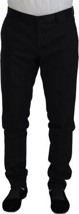 Dolce & Gabbana Elegante Zwarte Wollen Broek - Heren - Straight fit broeken - Zwart - XL - Wol - Broeken