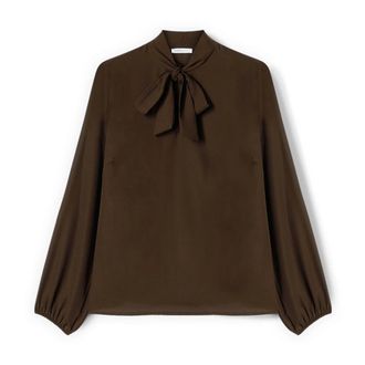 Motivi Overhemden, Dames, Bruin, 2Xs, Polyester, Georgette Blouse met Strik