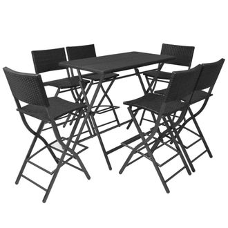 vidaXL Vidaxl - Set Da Giardino 7 Pz Pieghevole In Acciaio E Polyrattan Nero