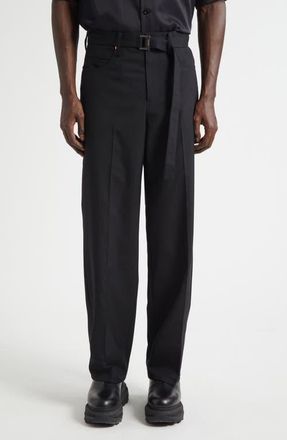sacai Belted Black Flat Front Five Pocket Pants at Nordstrom, Size 4