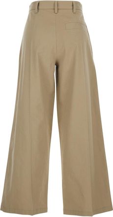 Tela Womens Trousers Front-Pleated Beige Cotton