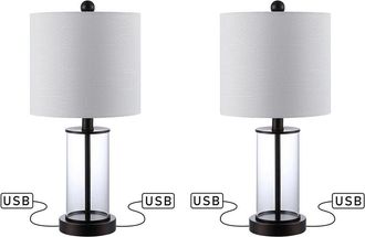 Jonathan Y Designs Jonathan Y Abner 21In Glass Modern Contemporary Usb Charging Led Table Lamp