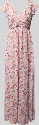 Jake*s Maxikleid mit Volants und Taillenband in Apricot Melange, Größe 32