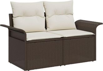 vidaXL Garden Sofa with Cushion Brown 141 x 62 x 69cm Poly Rattan Vidaxl