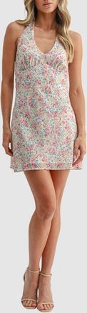 All in Favor Floral Halter Minidress in Pink Blue Ditsy at Nordstrom, Size X-Large