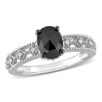 Mimi & Max 1ct TDW Black White Diamond Vintage Ring 10k White Gold