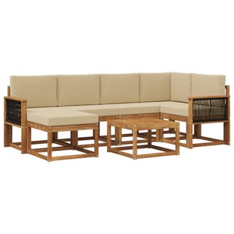 vidaXL Conjunto De Sof&aacute;s De Exterior Con Coj&iacute;n 7 Pcs Natural Y Beige Vidaxl