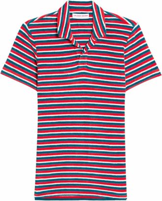 Orlebar Brown Mens Terry Ob Stripe Towelling Polo In Summer Red/marina Aqua