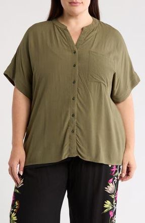 T Tahari Elbow Sleeve Button-Up Shirt in Forever Olive at Nordstrom Rack, Size 2X