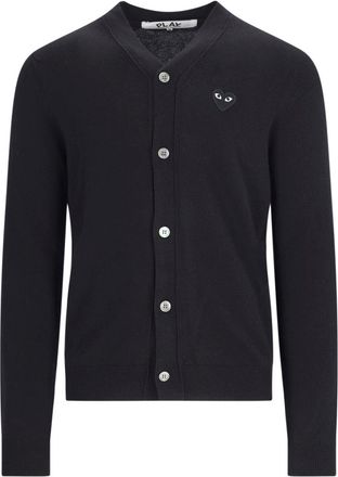 Comme Des Gar&ccedil;ons V-Neck Logo Patch Black Wool Cardigan
