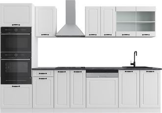 Vicco Mueble De Cocina R-line, Casa De Campo Blanca/blanca, 300 Cm Con Armario Alto, Et Antracita