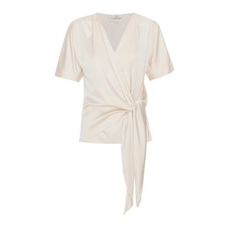 Karmamia Elegante Satijnen Omslagblouse - Dames - Blouses - Beige - S - Satijn - Overhemden