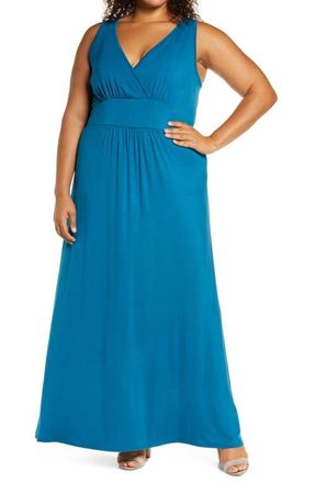 Loveappella Surplice Maxi Dress in Teal at Nordstrom, Size 1X