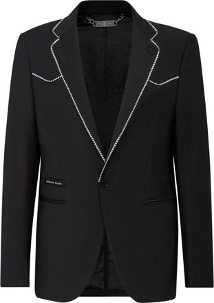 Philipp Plein Jassen, Heren, Zwart, S, Wol, Colorado Crystal Gigol&ograve; Fit Blazer met Kristallen