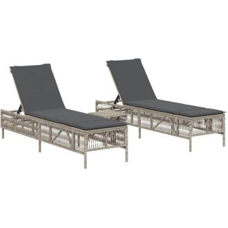 vidaXL Vidaxl - Tumbonas Con Mesita 2 Unidades Rat&aacute;n Sint&eacute;tico Gris Claro