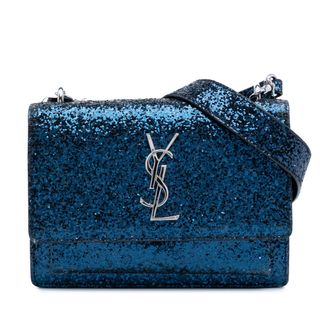 Saint Laurent Pre-owned Womens Small Glittered Leather Monogram Sunset Crossbody - Blue - One Size